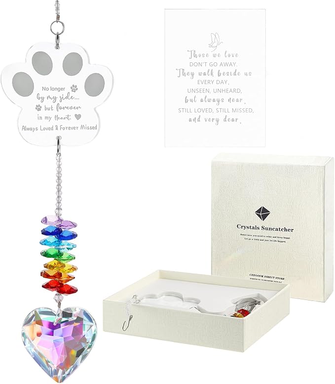 Dog Memorial Gifts, K9 Dog Memorial Crystal Suncatcher, Pet Loss Gift, Pet Sympathy Remembrance Bereavement Gifts (Color-Pet Paw)