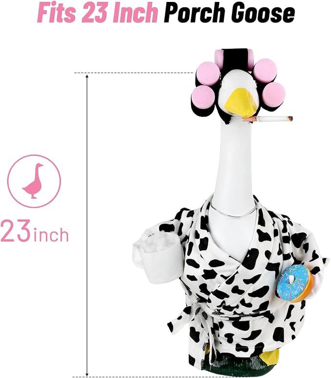 Porch Goose Outfits for 23 Inch Porch Goose, Cow Print Robe Costume with Matching Accessories, Summer Porch Goose Clothes for Front Porch Yard Garden Decor