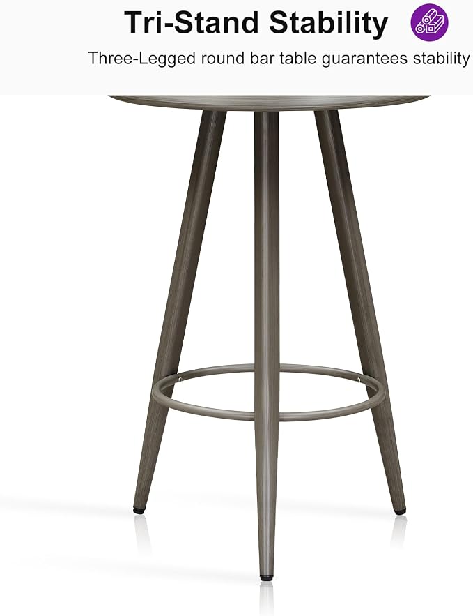 PURPLE LEAF Counter Height Table Patio Round Table Dining Coffee Kitchen Breakfast Bistro Outdoor Pub Bar Table for Garden Balcony, Light Grey