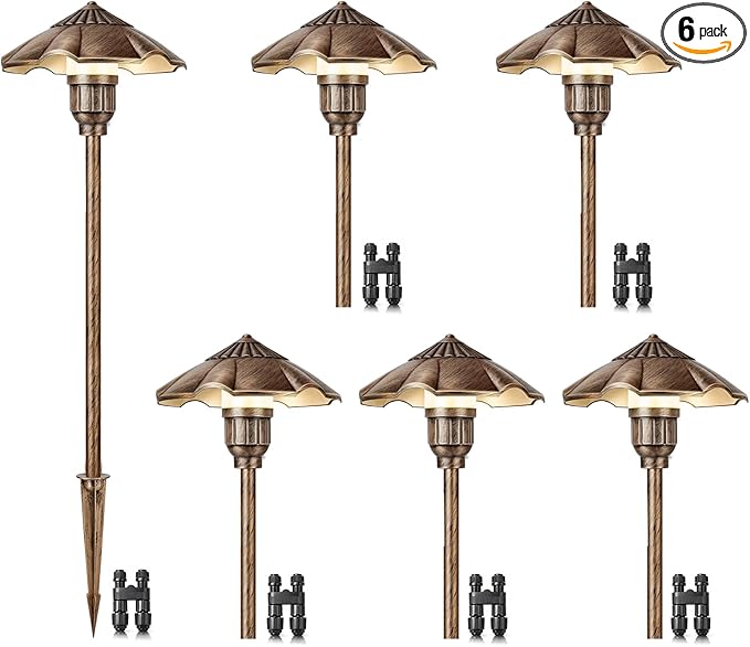 Low Voltage Pathway Lights Wired, 5W, 12-24V AC/DC, 2900K Landscape Lighting Kit, IP65 Outdoor Waterproof Light for Yard Lawn Garden, Cast-Aluminum LED Walkway Lights, 6 Pack