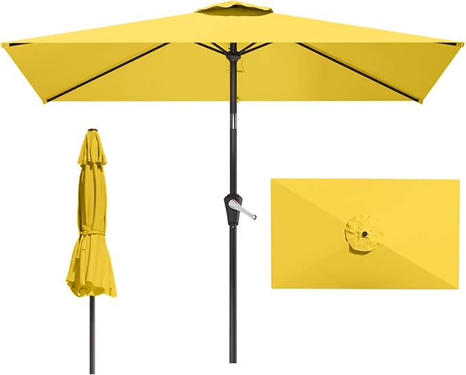 6.5x10FT Patio Umbrella, Outdoor Umbrella with Push Button Tilt and Crank, 8 Sturdy Ribs, UV Protection & Waterproof Market Umbrella for Pool, Backyard, Beach,Deck (Yellow)