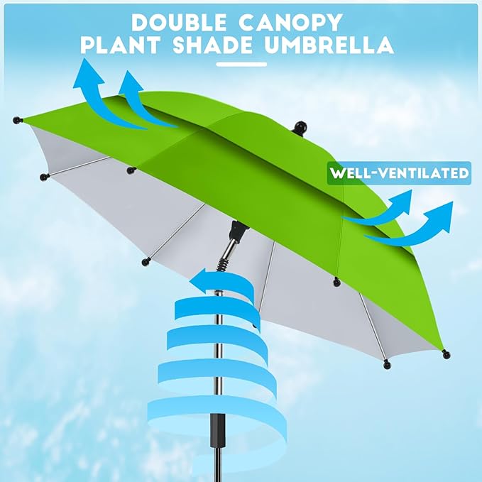 4 Pack 24.9" Double Canopy 47.2" Height Plant Umbrellas for Outdoor Plants, 3D Stakes 360° Adjustable Plant Shades for Outdoor Plants, Garden
