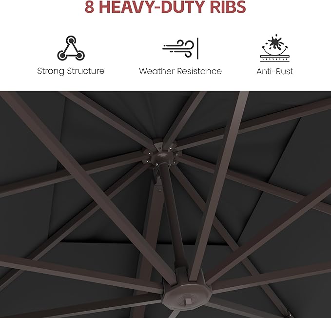 GENTEACO 10X10 FT Cantilever Umbrella, Large Offset Patio Umbrella with 6 Angle Tilts & 360° Rotation, Large Square Sun Umbrellas for Outdoor Patio Pool Deck Market, Grey