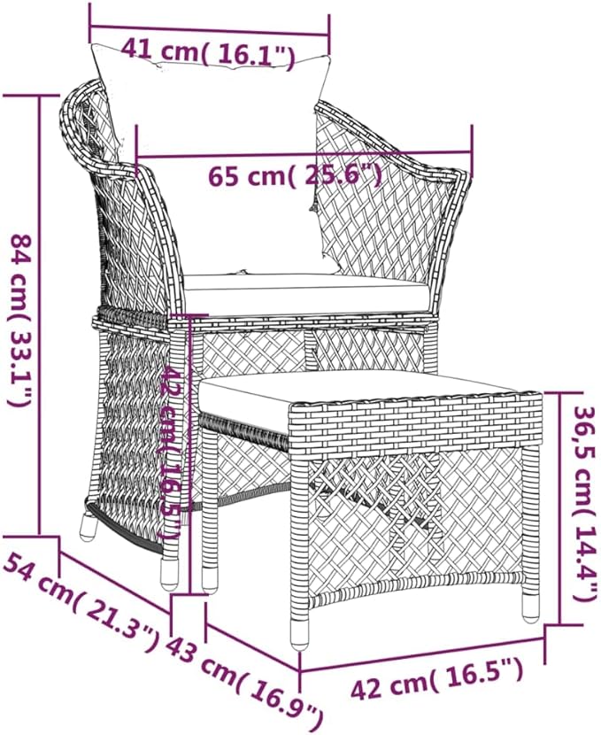 2 Piece Modern Patio Furniture Set Black White Poly Rattan Outdoor Conversation Bistro Set Small Apartment Balcony Porch 16.9 x 16.5 x 14.4 in for Garden Terrace