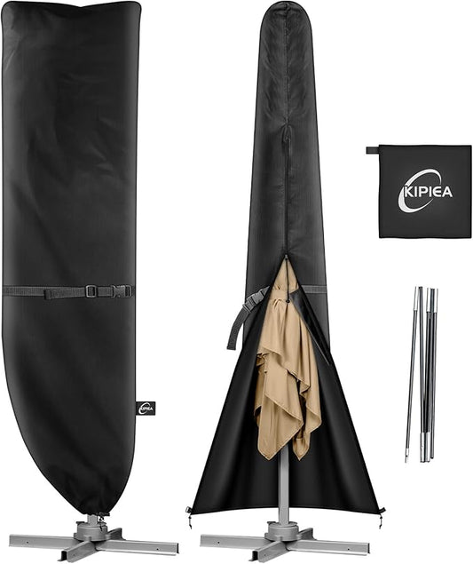 Kipiea Patio Umbrella Cover for 9'-13' Cantilever Umbrella, Upgraded 600D Heavy Duty Outdoor Umbrella Covers with Support Pole and Zipper
