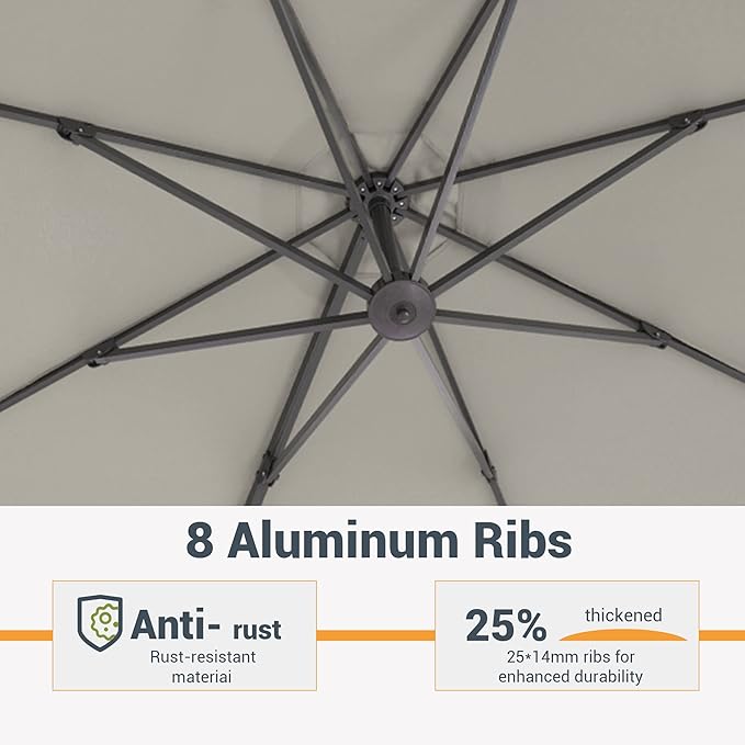 FLAME&SHADE 11 ft Cantilever Offset Patio Umbrella, Large Heavy Duty Outdoor Patio Umbrella Aluminum 360° Rotation Round Outdoor Umbrella for Deck,Pool,Backyard
