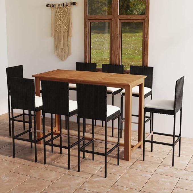 Patio Bar Set with Cushions,Patio Lounge Set,Conversation Sets,Outdoor Garden Table and Chairs Sets,Outdoor Patio Furniture,for Patio,Backyard,Garden,9 Piece Black