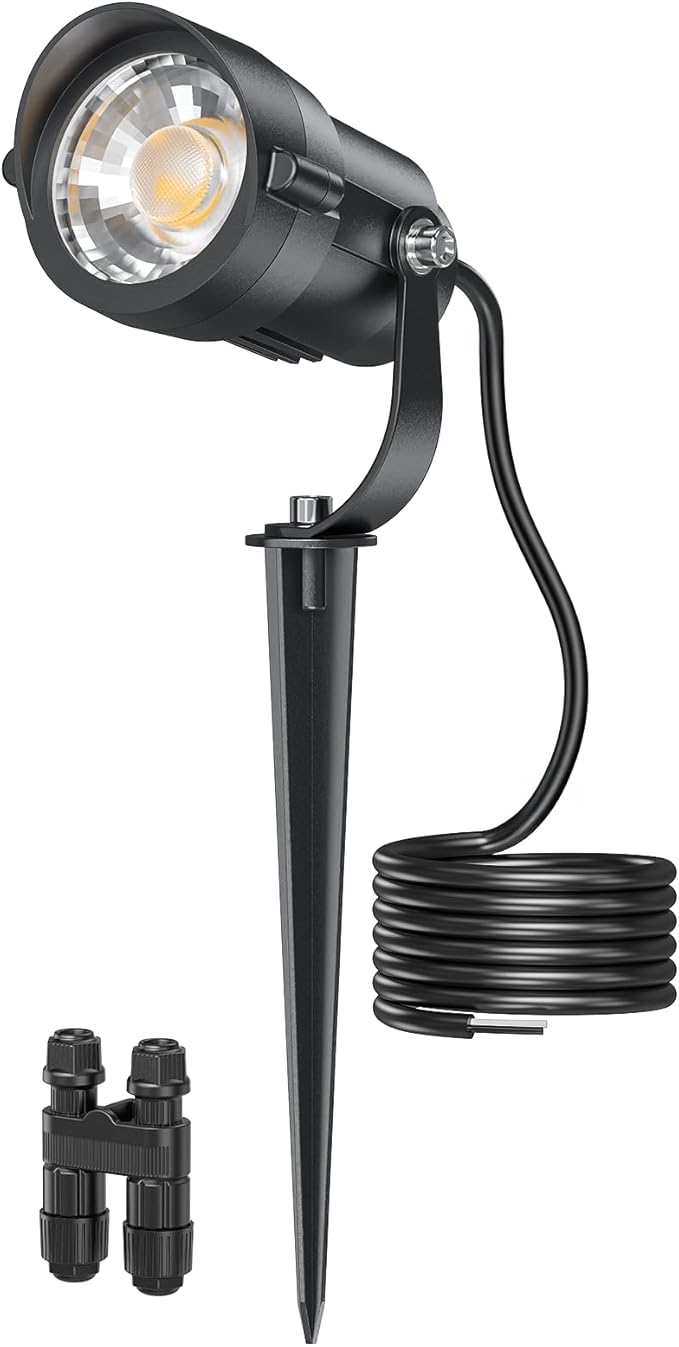 HIBOITEC Spotlights Low Voltage Landscape Lighting with Connectors 600LM 2900K Landscape Lights Kit 12-24V AC/DC IP65 Waterproof for House Yard Trees Garden Outdoor 1 Pack