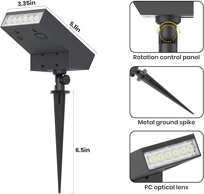SOTTLOT Solar Landscape Lights Outdoor, 3000K Dimmable Solar Pathway Lights, 500LM Solars Spot Light IP65 Waterproof for Walkway Lawn Yard, 2pcs