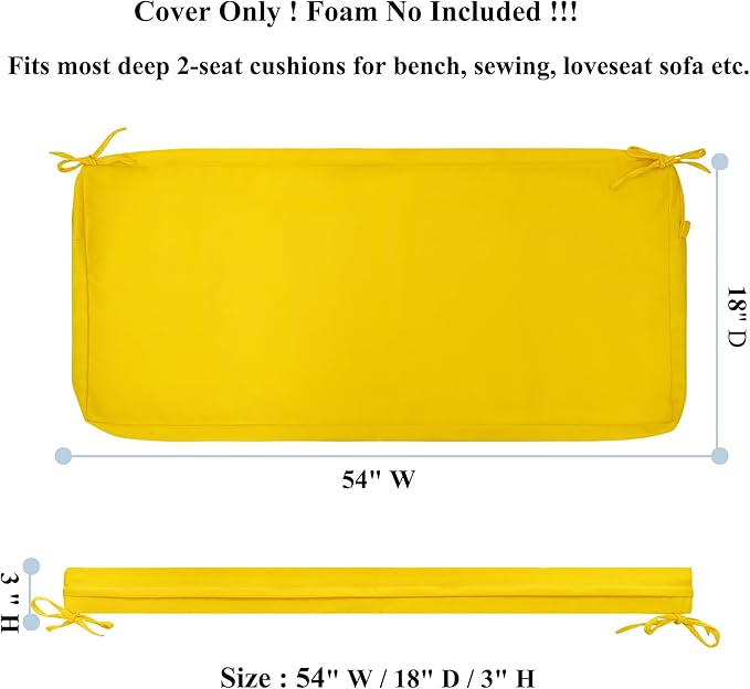 FUNHOME Outdoor Cushion Covers,54" x 18" x 3", No Insert! Patio Cushion Covers Replacement for Outdoor Furniture,Water Resistant Patio Bench Loveseat Covers 1 Pack, Yellow(Covers ONLY)