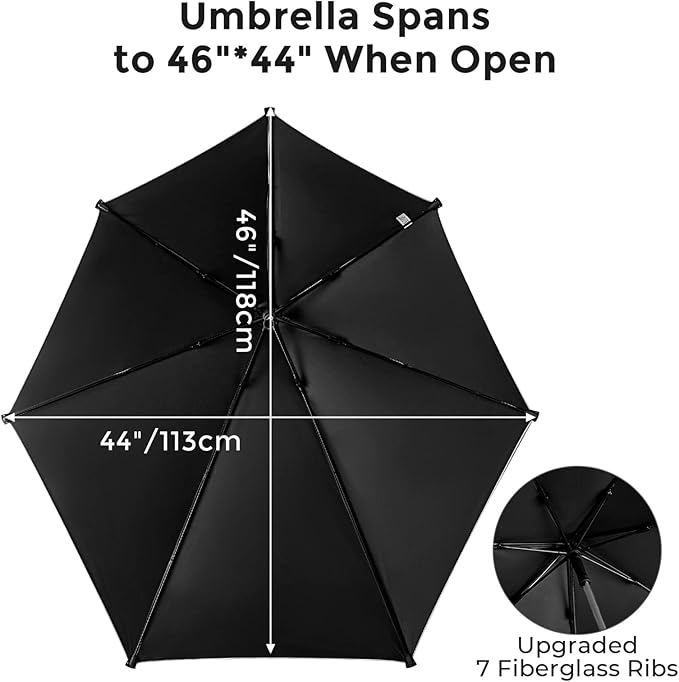 G4Free UPF 50+ Height Adjustable Chair Umbrella with Universal Clamp for Beach Chair, Golf Cart, Wheelchair, Stroller, Bleacher, Patio (Black)