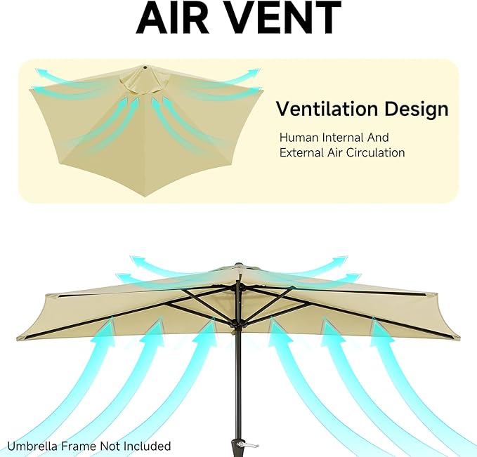9FT 5Ribs Patio Half Umbrella Replacement Canopy Cover, Half Outdoor Umbrella Replacement Cloth, Market Yard Umbrellas Top Cover, Waterproof & UV-Protective (Only Canopy)