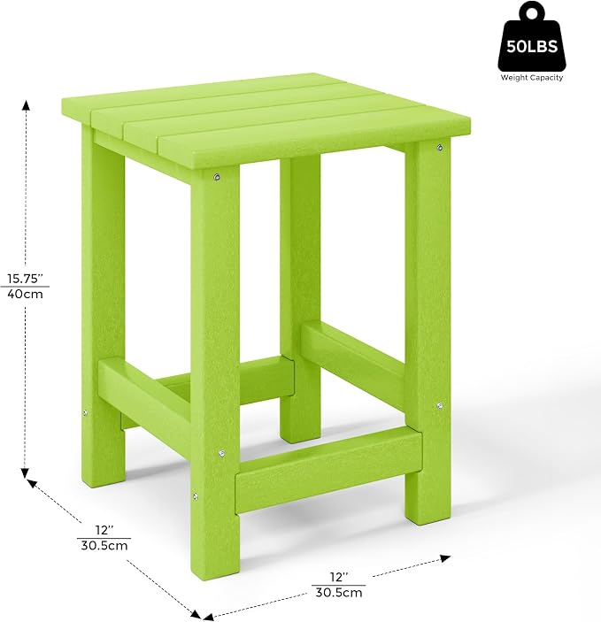 Costaelm Kids Outdoor End Table, Small Patio Table, Outdoor Side Table Porch Table Adirondack Patio Side Table for Outside, Pool, Porch, Garden, Lime