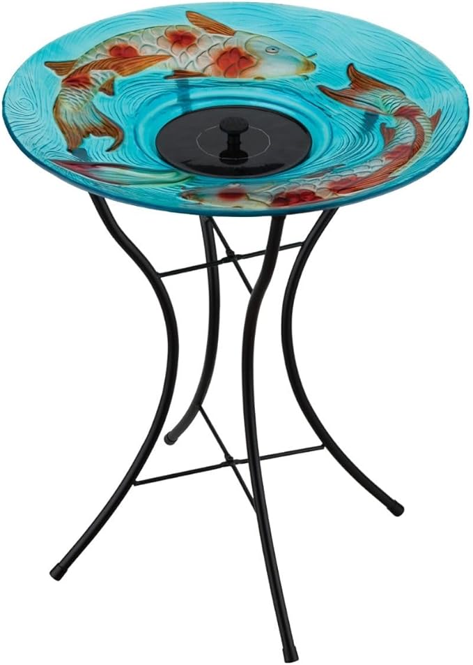Regal Art & Gift 23" Bird Bath with Fountain - Durable Glass Bowl with Heavy-Duty Metal Stand, Easy to Fill, Ideal for Patio, Porch & Garden Décor - Koi