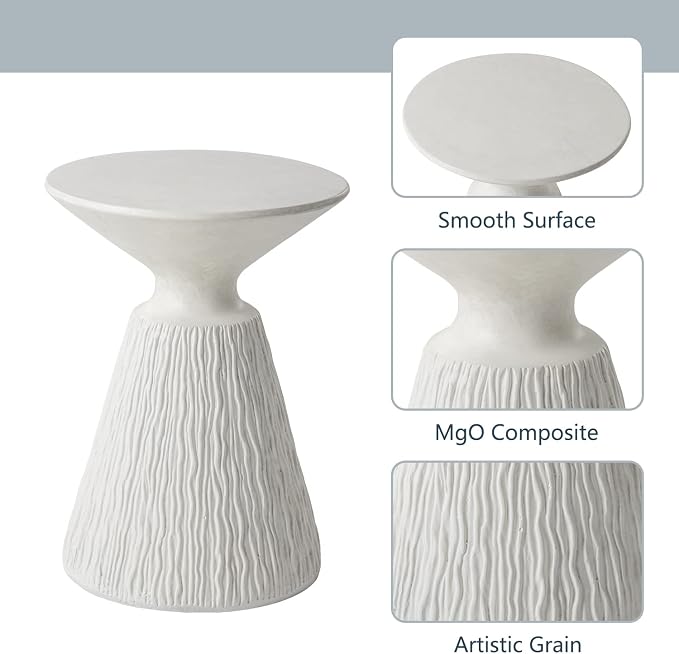 COSIEST Set of 2 Outdoor Side Table, White Mushroom Shaped MgO Accent Table, Lightweight Patio End Table with Rotund Base, Round Top Plant Stand for Garden and Deck