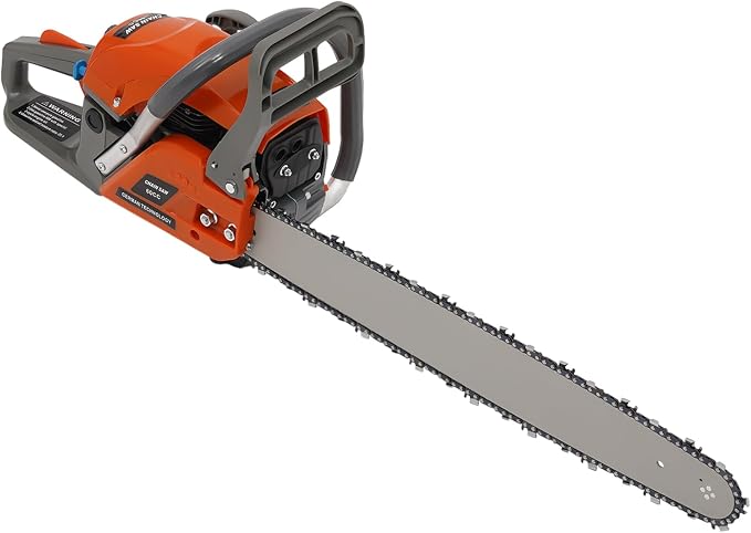 60CC Handheld Petrol Chain Saw, 2-Stroke Gas Powered Chainsaw with Guide Plate and Tool Bag Gasoline Chainsaw for Garden Pruning Forest Logging Chopping Wood Gas Chain Saw