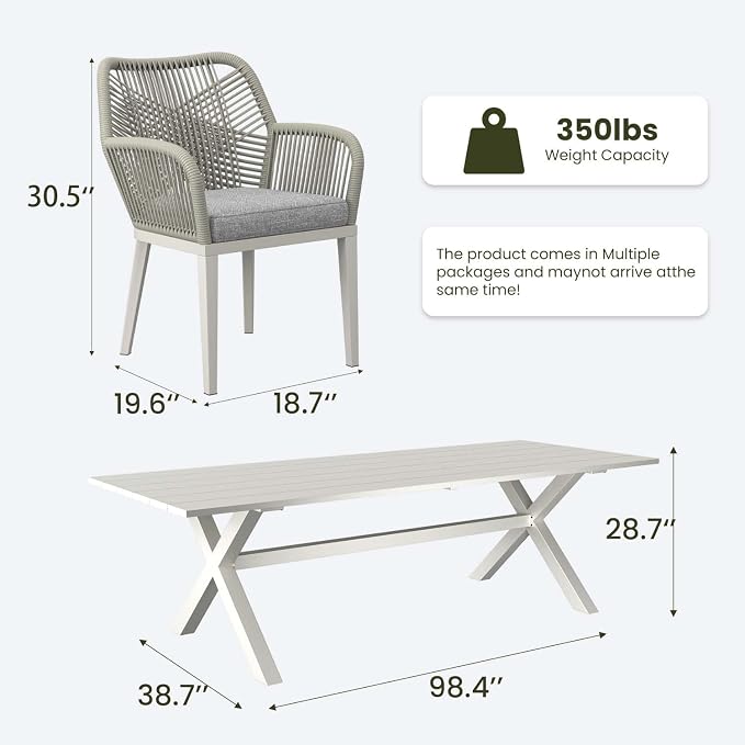 LayinSun Outdoor Dining Set for 8, 9 Pieces Patio Furniture Sets with Aluminum Dining Table and Rope Weave Chairs