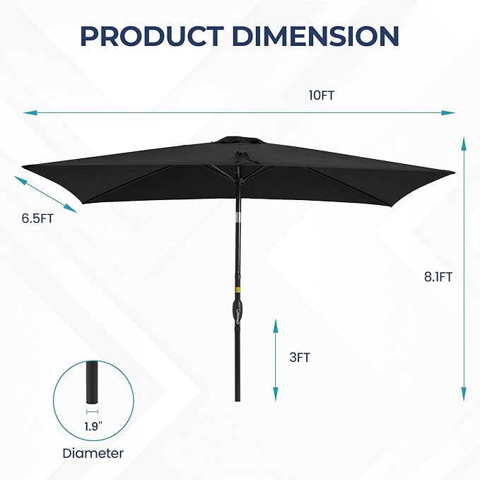 SUNVIVI OUTDOOR Patio Umbrella, Rectangular Patio Umbrella, Metal Pole Square Outdoor Umbrella with Crank and Push Button Tilt, Large Outdoor Umbrella with Polyester Canopy