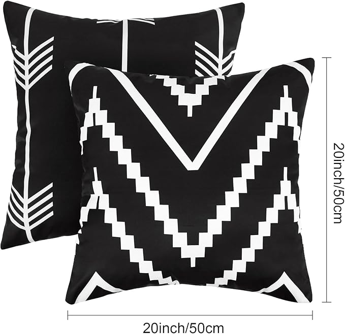 Adabana Outdoor Waterproof Throw Pillow Covers 20x20 Inch Black and White Modern Geometric Decorative Pillows Cover Set of 4 for Patio Garden Porch
