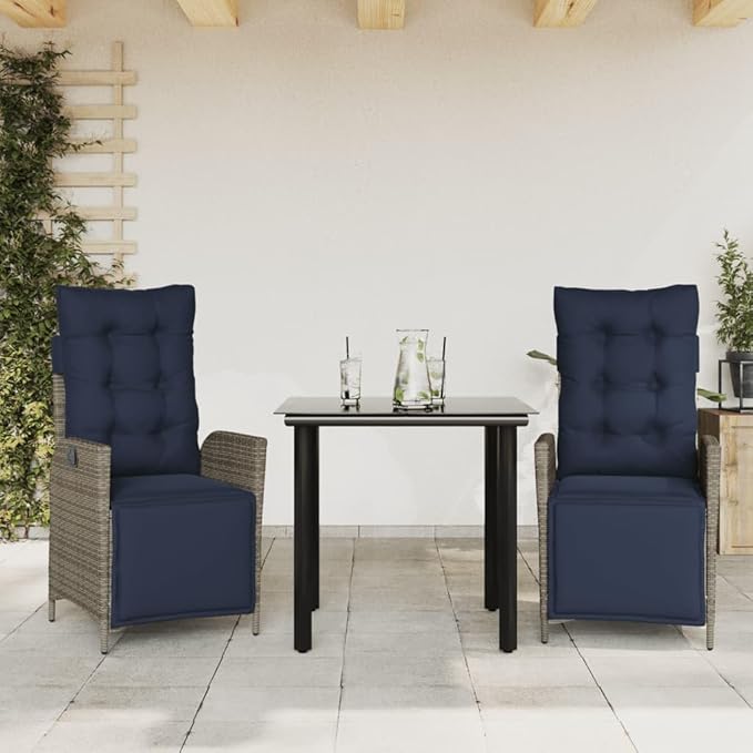 Backyard Furniture Patio Conversation Sets Outdoor Seating 3 Piece Patio Dining Set with Cushions Gray Poly Rattan Suitable for Gardens, Balconies, Decks