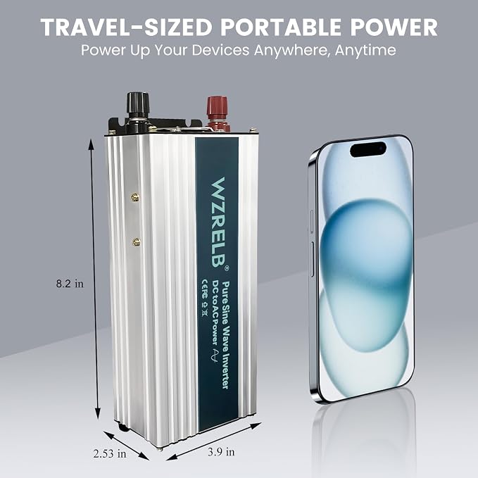 WZRELB 600W Pure Sine Wave Inverter 24V DC to 110V 120V AC Power Converter with LED Display, Remote Controller, Off-Grid Power Inverter 1200W Surge for Home, RV, Truck, Camping