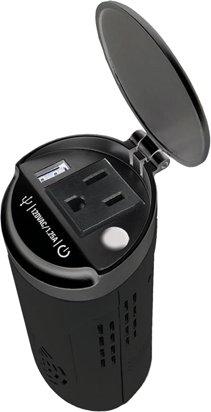 Schumacher XI15 150 Watt DC to AC Cup Power Inverter with (1) 120V AC Outlet, (1) USB Port Power Plugs into 12V Port