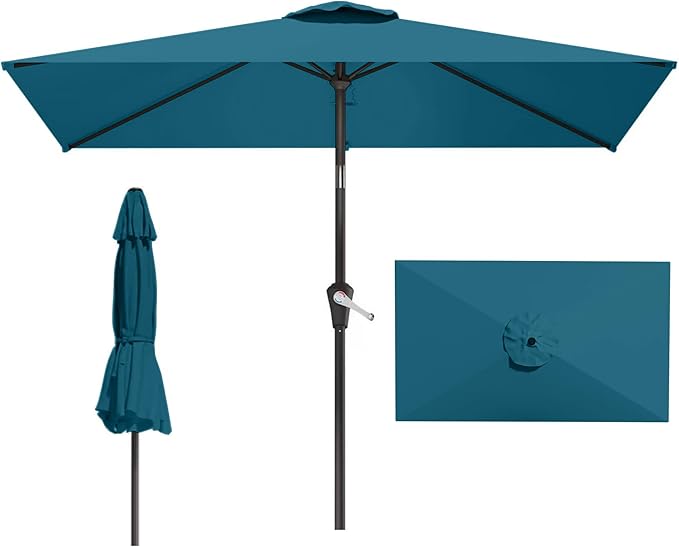 6.5x10FT Patio Umbrella, Outdoor Umbrella with Push Button Tilt and Crank, 8 Sturdy Ribs, UV Protection & Waterproof Market Umbrella for Pool, Backyard, Beach,Deck (Lake Blue)
