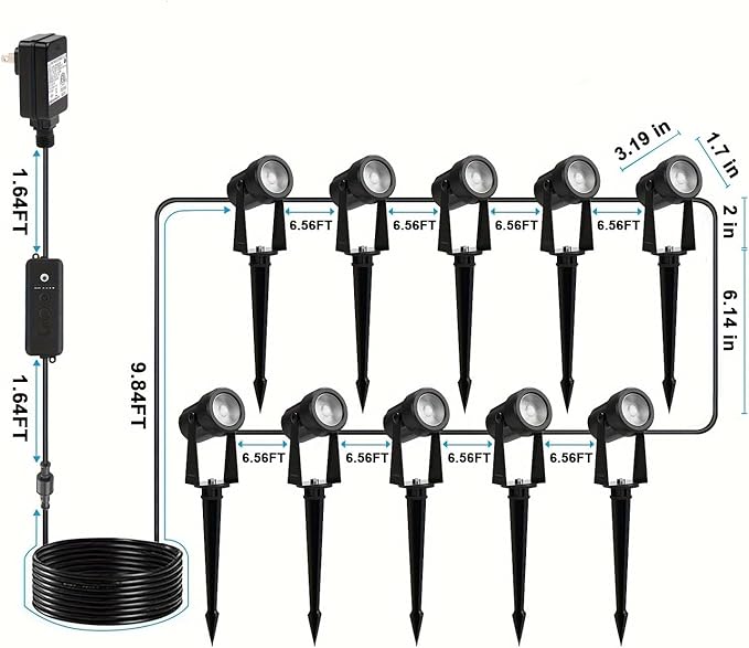 ZYAN Landscape Spotlights with Sensor, 5 Lighting Modes for Brightness Adjustment, Dimmable Timer Auto On Off, Low Voltage Outdoor IP65 Waterproof for Patio Yard Garden Pathway, Warm White (10 Pack)