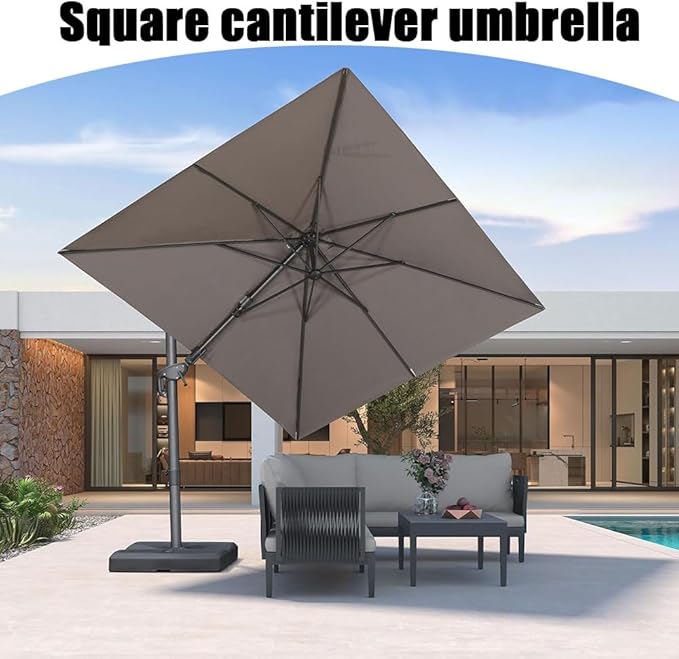 Patio Umbrella Replacement Canopy, 250x250cm Square Offset Umbrella Cover, 8 Rib Cantilever Umbrella Replacement Canopy for Outdoor Garden, Deck and Patio