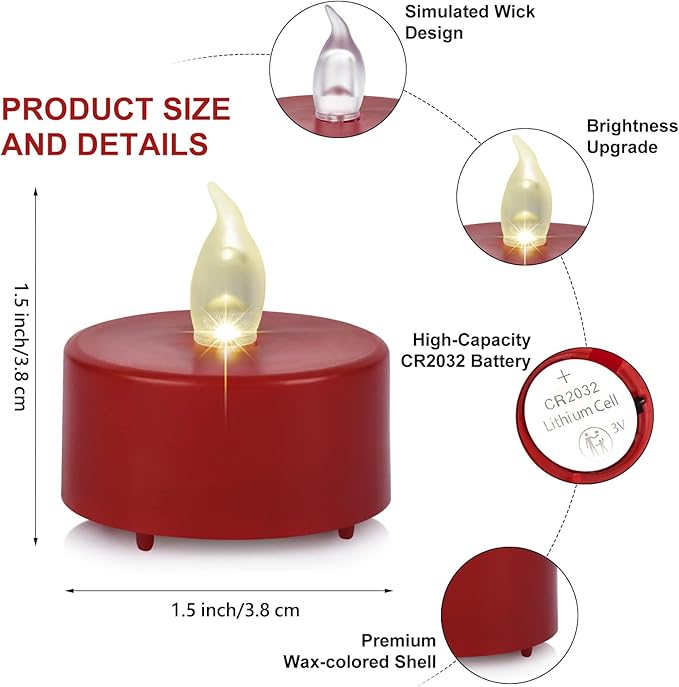 Battery Operated Tea Lights Candles,Flameless Led Electric Fake Candle, 50 Pack Realistic Flickering Votive Tealights, Long Lasting 200+Hours, for Wedding Party Home Decoration (Red)
