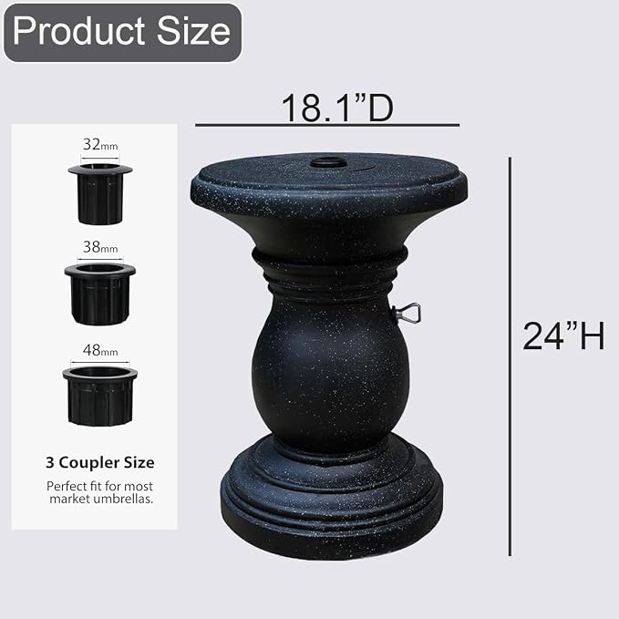 Outdoor Umbrella Side Table, Patio Table with Umbrella Hole for Porch, Concrete Modern Coffee Picnic or Poolside Table, Black