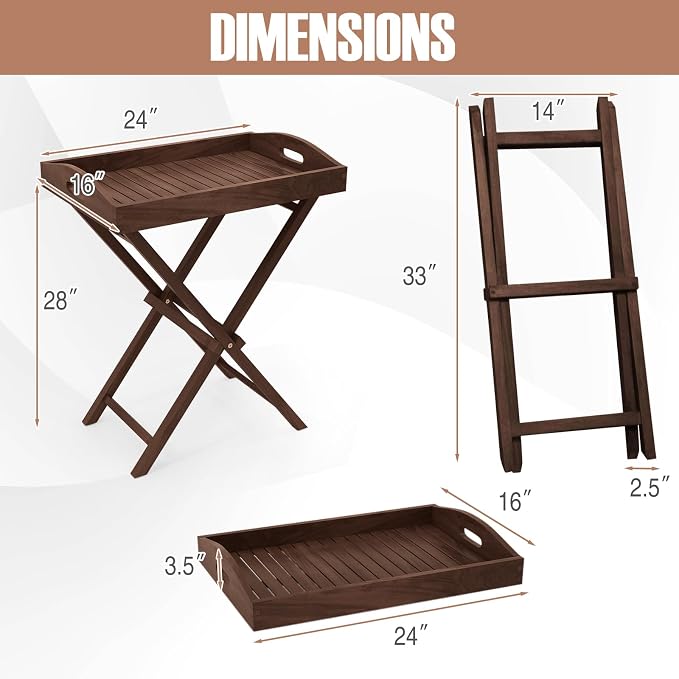 Giantex 2-Pack Outdoor Side Table with Removable Top, 28-Inches High Solid Teak Wood TV Tray, Folding Portable Bistro Table for Outside, Patio, Garden, Porch, Backyard, Balcony, No Assembly Need