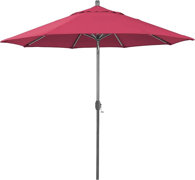 California Umbrella 12-Year-Non-Fading, 9Ft Premium Sunbrella Patio Umbrella, Hand-Crank, Button-Tilt, Gray Frame, Hot Pink Fabric