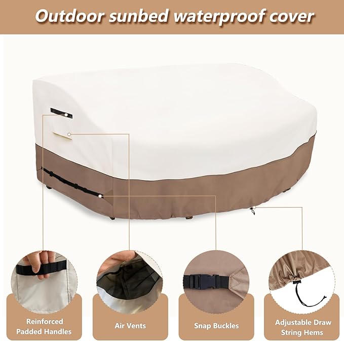 Outdoor Daybed Cover for 89" Patio Sofa - Heavy Duty 600D Waterproof UV-Resistant All-Weather Protection Furniture Cover with Air Vent (Beige)