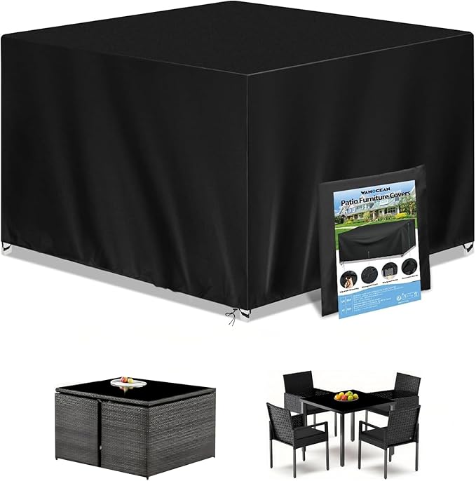 Wanocean Patio Furniture Covers Waterproof, 55x55 Outdoor Furniture Cover with Storage Bag, Outdoor Table and Chair Cover for Rain, UV, Snow and Dust（55" L x 55" W x 35" H）