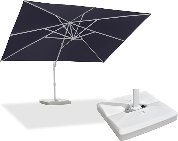 PURPLE LEAF 10' × 13' Patio Umbrella With Base White Cantilever Umbrella Square Outdoor Offset Umbrella Windproof with 360° Rotation for Garden Deck Pool, Navy Blue