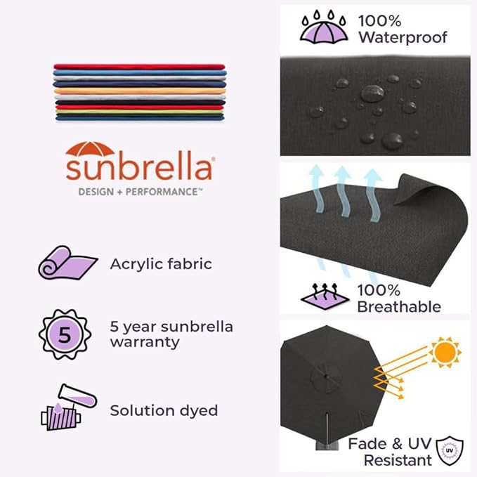 Midtown Umbrellas 10 Ft Outdoor Cantilever Patio Umbrella w/Sunbrella Spectrum Carbon Fabric - Tilt 360° Offset Patio Umbrella, Deck Patio Umbrella, Backyard Umbrella & Garden Umbrella - Silver Frame