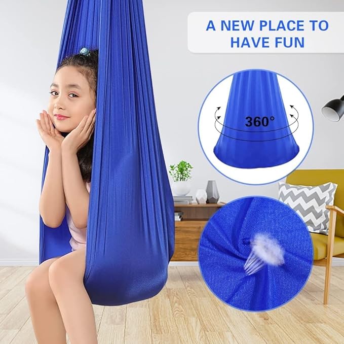 Sensory Swing for adults Indoor kids Therapy Swing Calming Snuggle Hammock durable soft strong fabric swing Excellent stretchability Includes Hanging Hardware ( Color : Sky blue , Size : 1.5M x 2.8M )