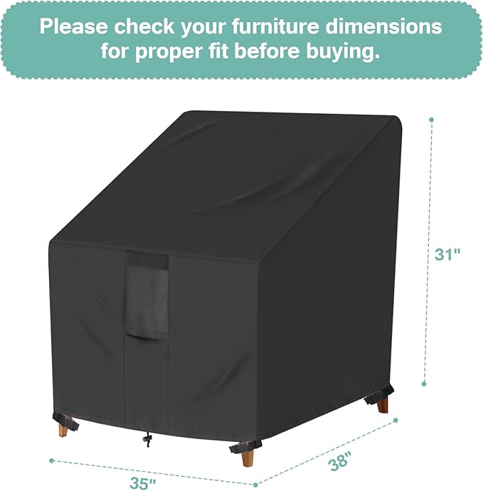 Luv4babe Outdoor Chair Covers Waterproof 2 Pack for Patio Furniture, Heavy Duty and Weatherproof Patio Chair Covers 35" W x 38" D x 31" H with Air Vents and Handles, Black