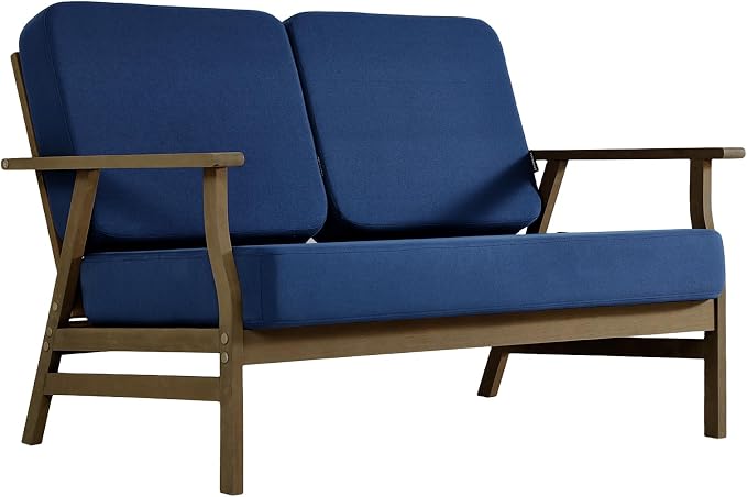 4 Pieces Patio Furniture Sets, Teak Wood Outdoor Sectional Furniture with Coffee Table, 4 Seats Patio Sofa Couch Conversation Set for Backyard Deck - Navy