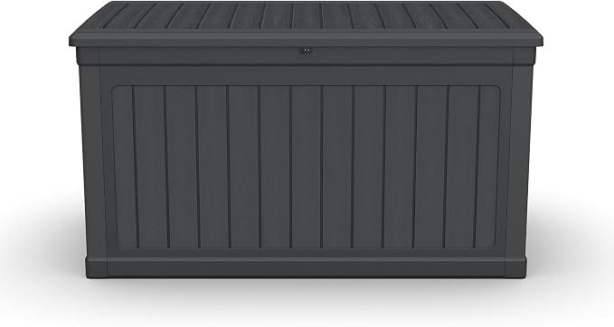 XXL Deck Box, Outdoor Storage Box, 230 Gallon Resin Patio Storage, Lockable Black Storage Chest for Cushions, Tools, Pool Supplies, Table, Supports 440 Lb