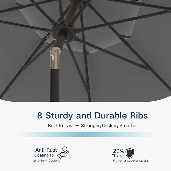 10FT Patio Umbrella 3 Tiers Outdoor Market Umbrella w/Push Button Tilt, Crank, UV and Waterproof Table Umbrella for Garden, Pool, Backyard, Deck, Lawn, Grey