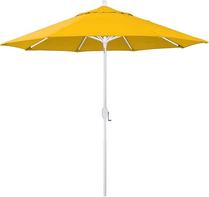 California Umbrella 5-Year-Non-Fading, 9Ft Premium Patio Umbrella, Hand-Crank, Button-Tilt, White Frame, Solution Dyed Lemon Fabric