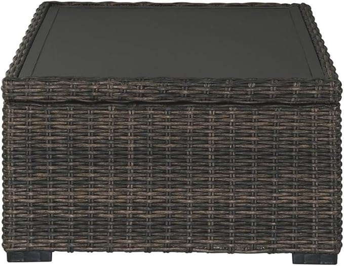 BOWERY HILL Patio Coffee Table, 48 in x 30 in x 16 in, Aluminum Frame with Resin Wicker Base, Brown Finish, Outdoor Coffee Table with Lower Shelf, Weather-Resistant for Patio or Garden Use