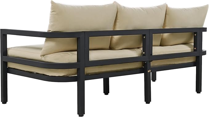 LUMISOL Aluminum Outdoor Patio Sectional Sofa Set, 4-Piece Modern Conversation Set with Coffee Table & Upgrade Cushions, 5-Seat All-Weather Outdoor Sectional Sofa for Backyard, Poolside (Beige)