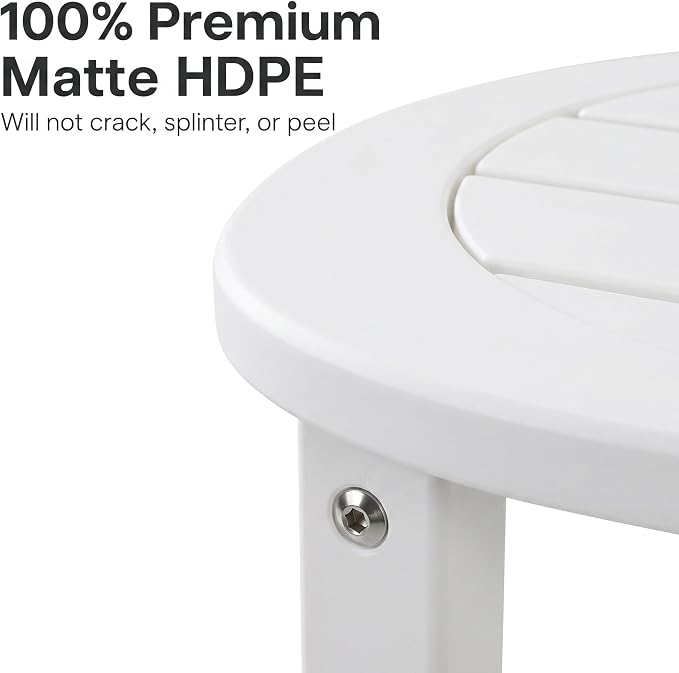 GDFStudio HDPE Outdoor Side Table, Small Patio End Table, All-Weather Round Accent Table for Porch Balcony Deck Poolside, White