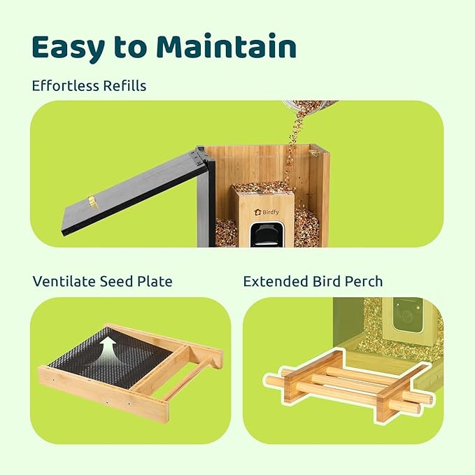 Birdfy Smart Bird Feeder with Camera, High-End Bamboo, Solar Powered, 2K HD Live Stream, Auto Capture Birds & Notify in Time, AI Recognition, Ideal Present for Bird-Watching&Learning