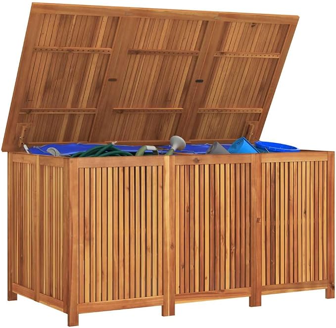 Solid Acacia Wood Outdoor Storage Box Brown Large Rectangular Garden Deck Box for Patio Balcony Furniture Organization