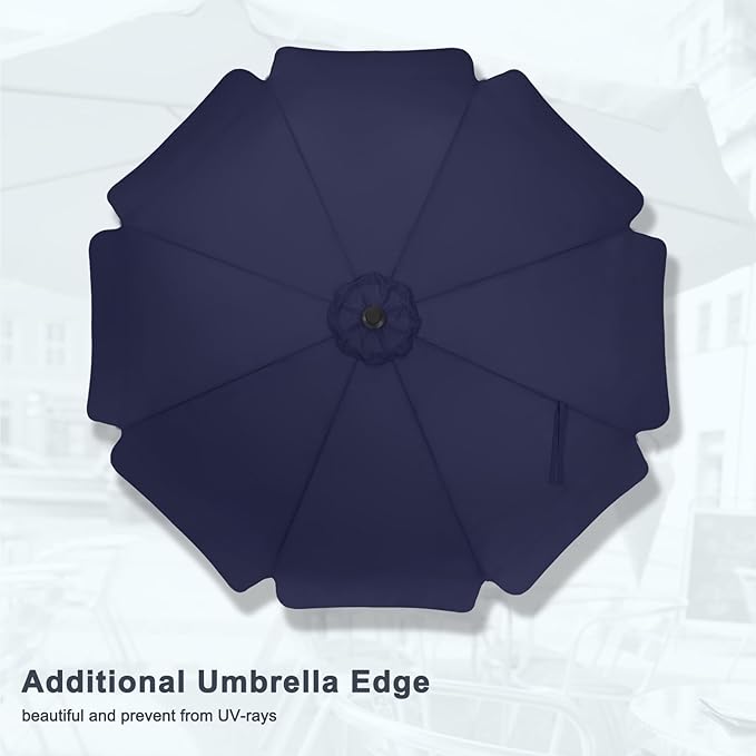 MASTERCANOPY 10ft Patio Umbrella with Valance, Crank and Tilt – 8 Ribs Outdoor Market Umbrella, UV/Fade Resistant, Waterproof Canopy with Wind Vent for Garden, Deck, Backyard, Pool (Navy Blue)
