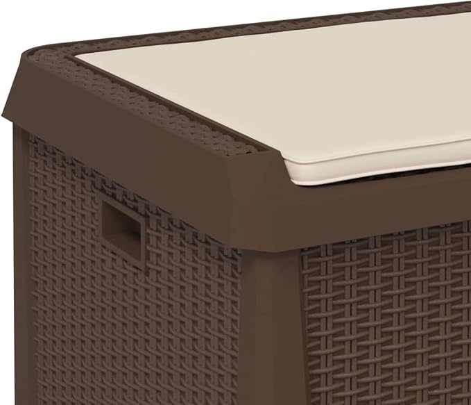 Gecheer Patio Rattan Deck Box Patio Storage Box with Seat Cushion Brown 33 gal p p